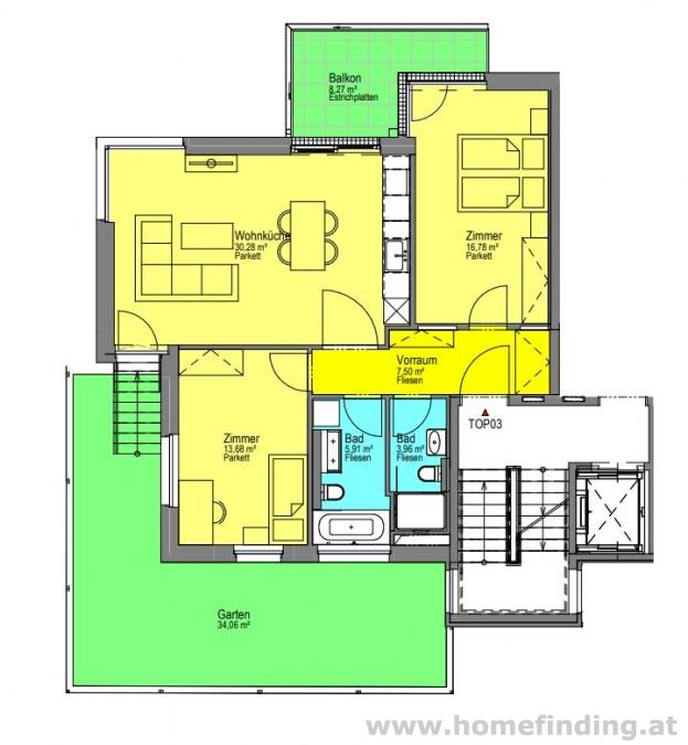 moderne 3-Zimmer-Gartenwohnung bei der BOKU