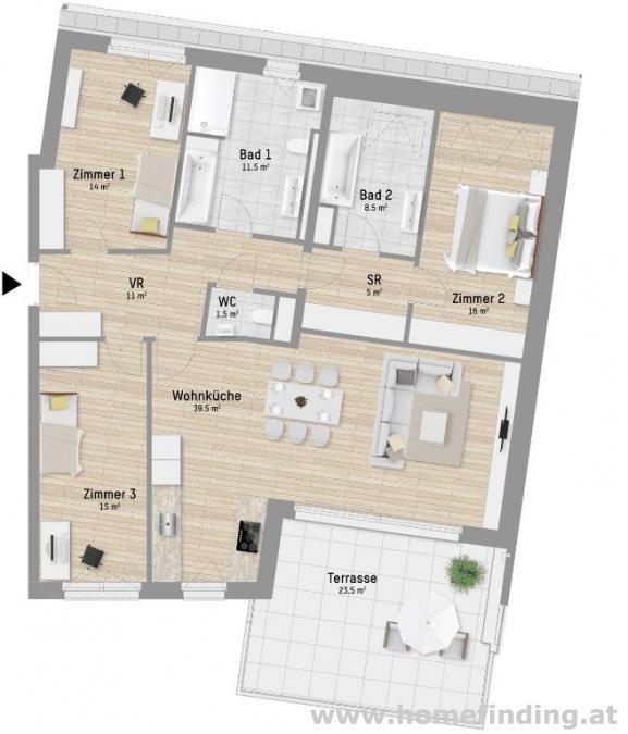 Erstbezug: moderne 4-Zimmer-Wohnung mit Terrasse - befristet